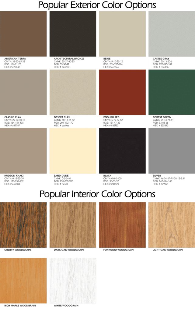 Window Universe color options. Interior and exterior colors.